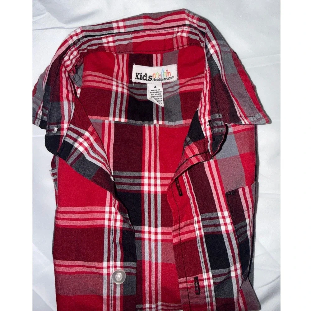 Kids Headquarters Red‎ Plaid Long Sleeve Button Down Shirt Size 4